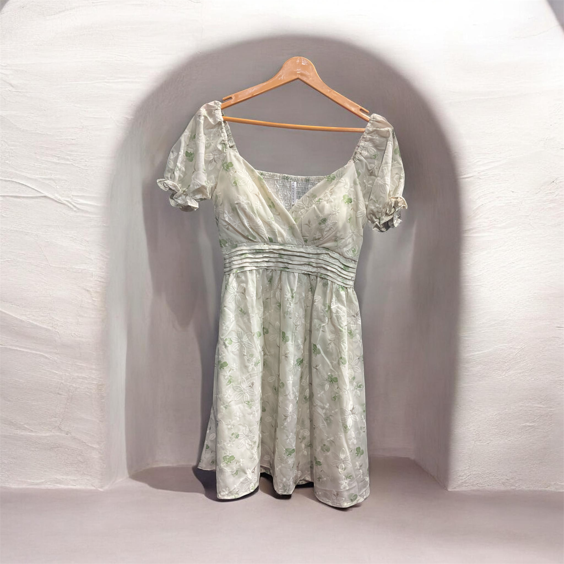 Sage Bloom Puff Sleeve Mini Dress