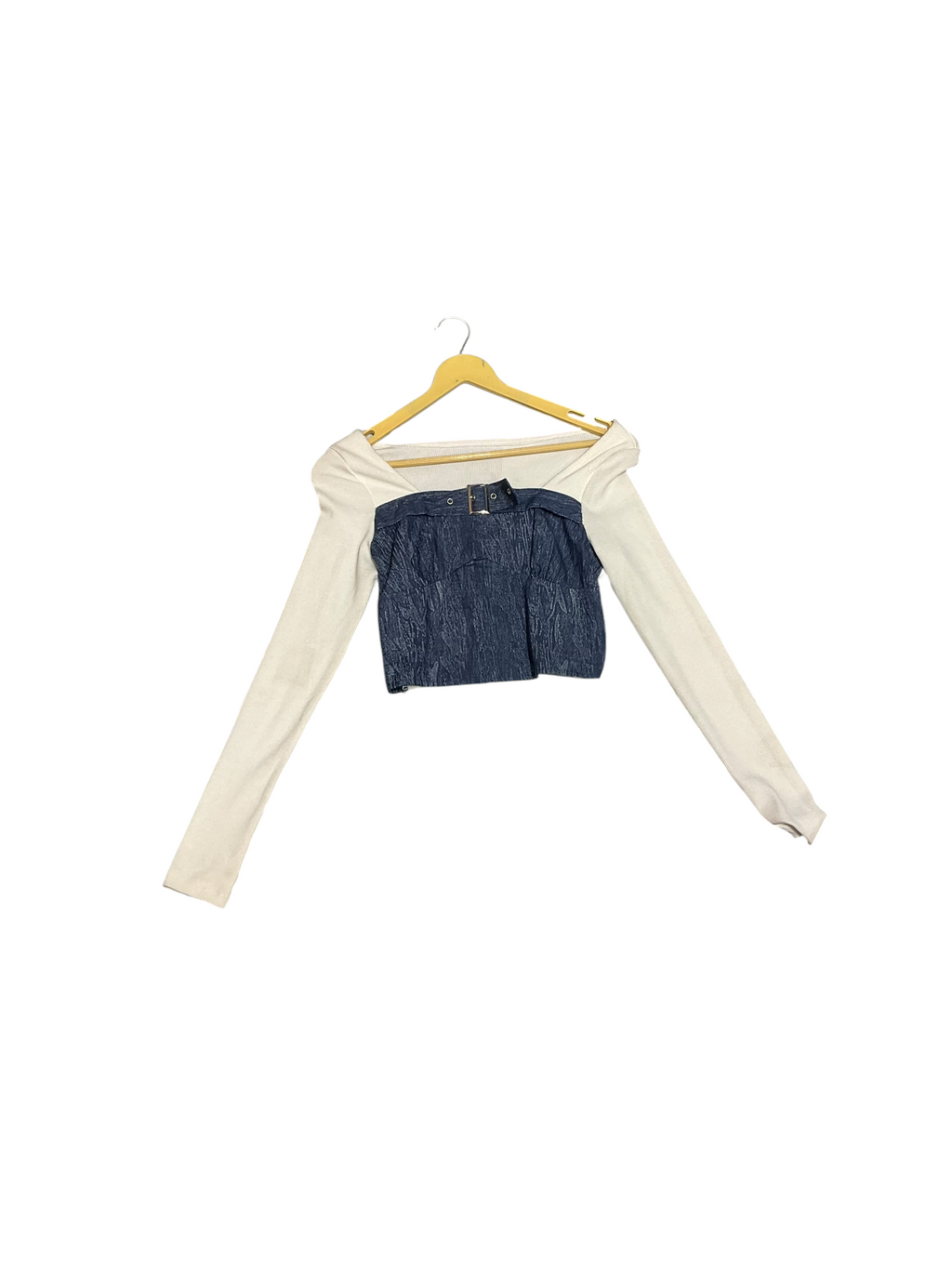 Chic Denim Buckle Off-Shoulder Crop Top
