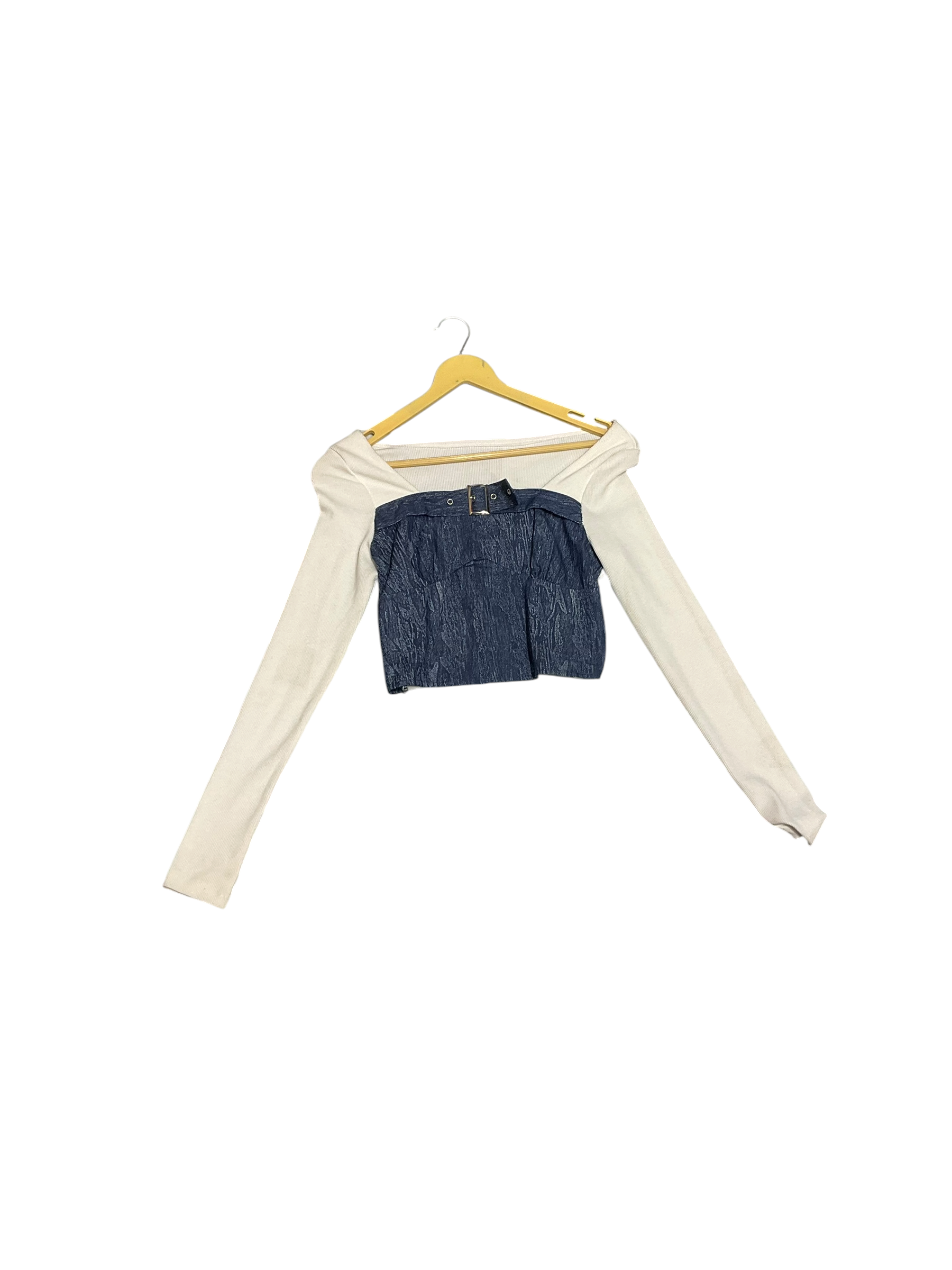 Chic Denim Buckle Off-Shoulder Crop Top