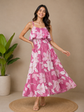 Pink Floral Flounce-Top Tiered Dress
