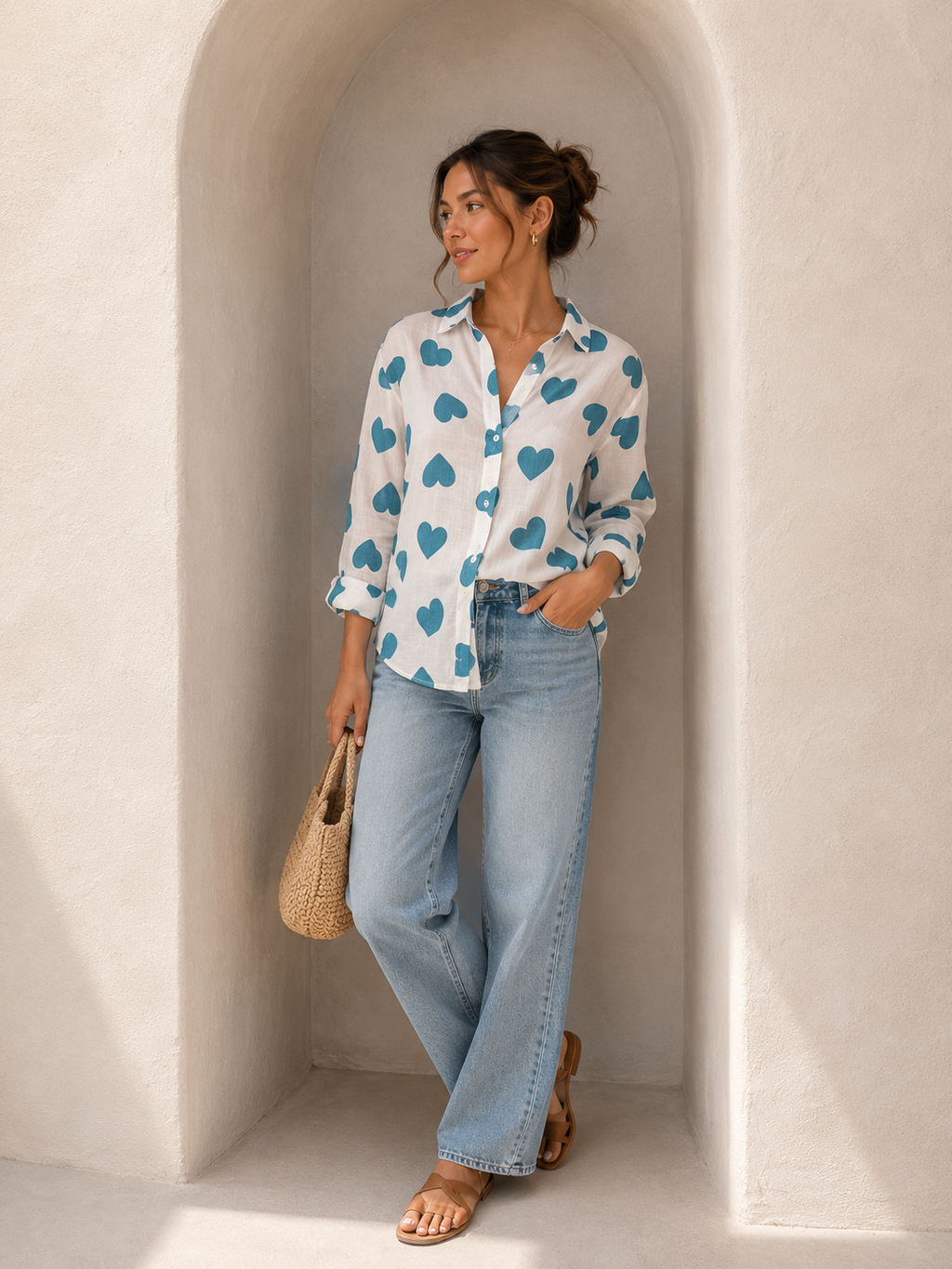 Twin Heart Printed Casual Shirt