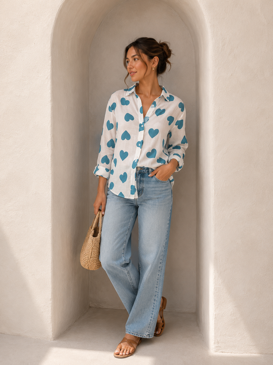 Twin Heart Printed Casual Shirt
