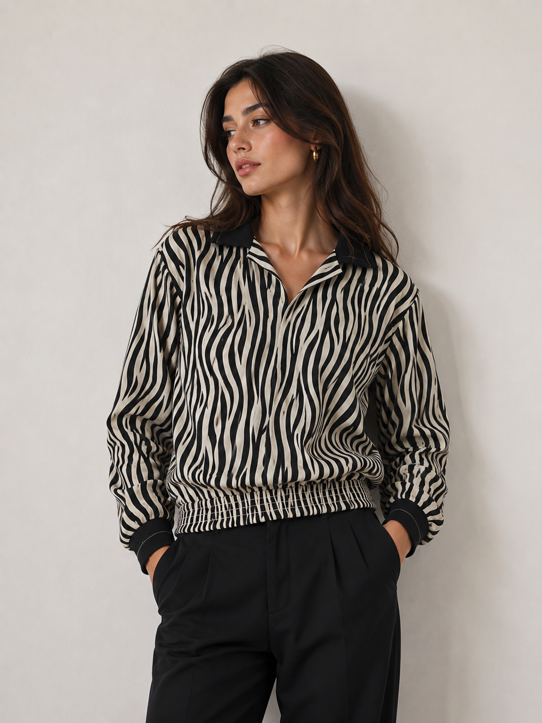 Midnight Zebra Print Smocked Top