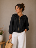 Midnight Chic Zip-Up Blouse