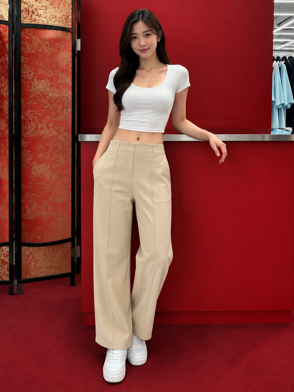 Women’s Beige Wide Leg Korean Fit Pants
