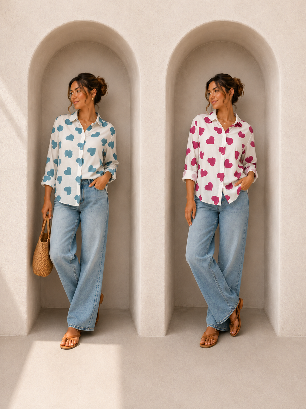 Twin Heart Printed Casual Shirt
