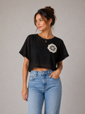 Midnight Bloom Oversized Crop Top
