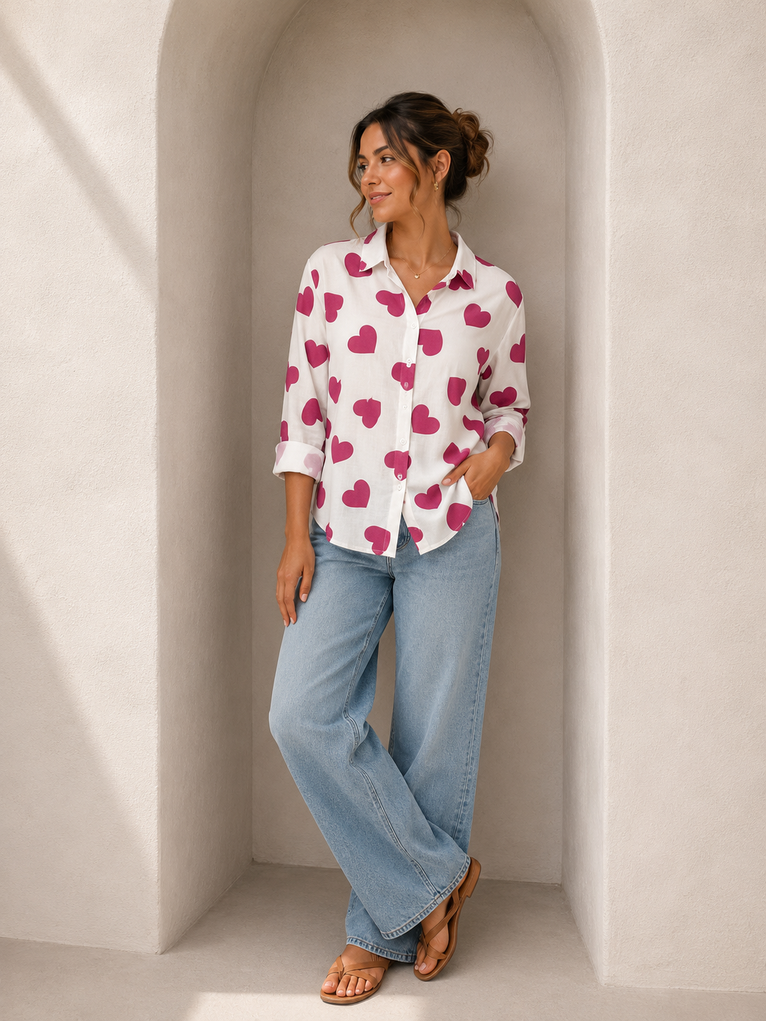 Twin Heart Printed Casual Shirt
