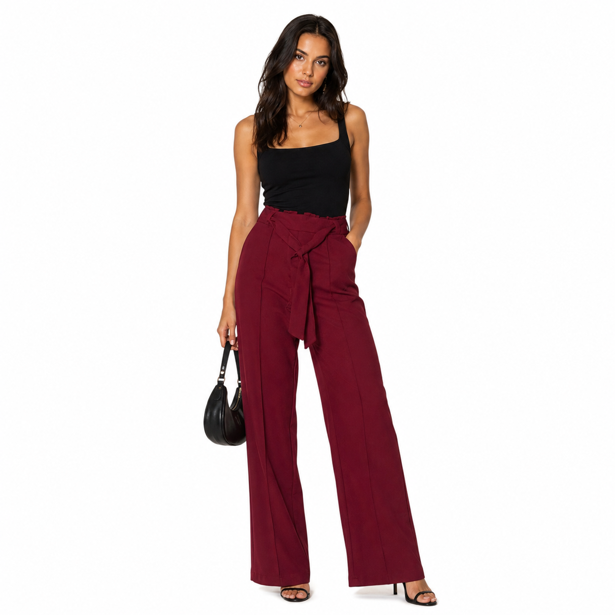 Wineberry Tie-Waist Straight Fit Pants