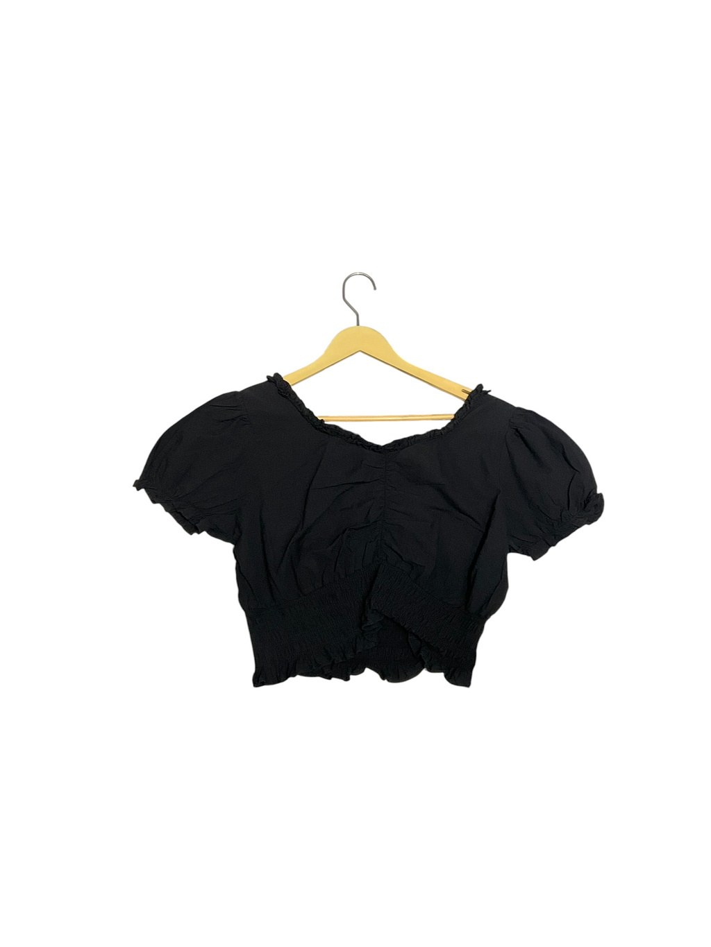 Midnight Puff Sleeve Smocked Crop Top