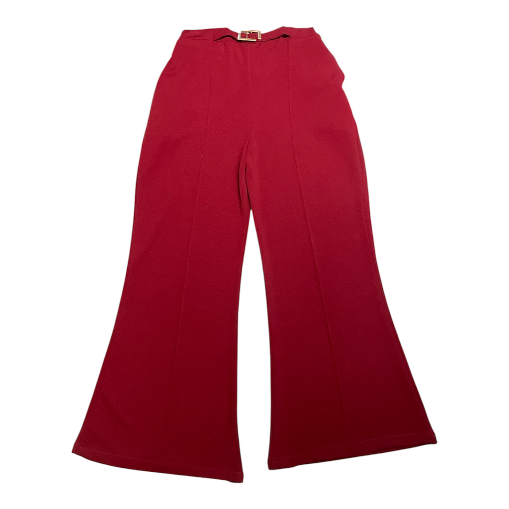 Rich Crimson Red Flared High-Waisted Trousers