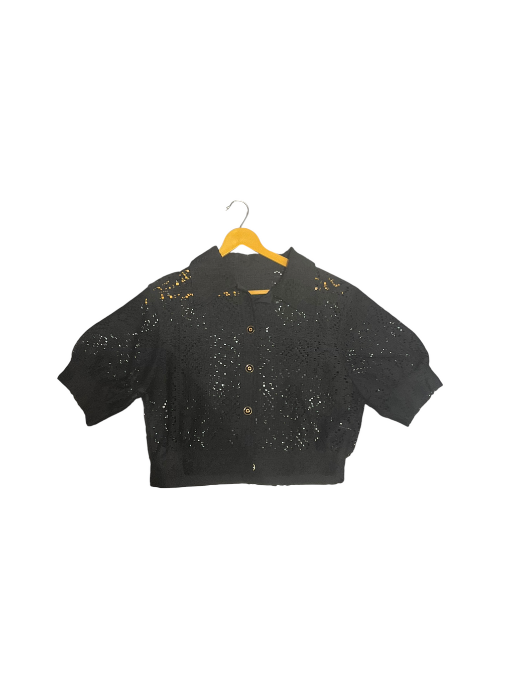 Noir Knit Button-Up Crochet Top