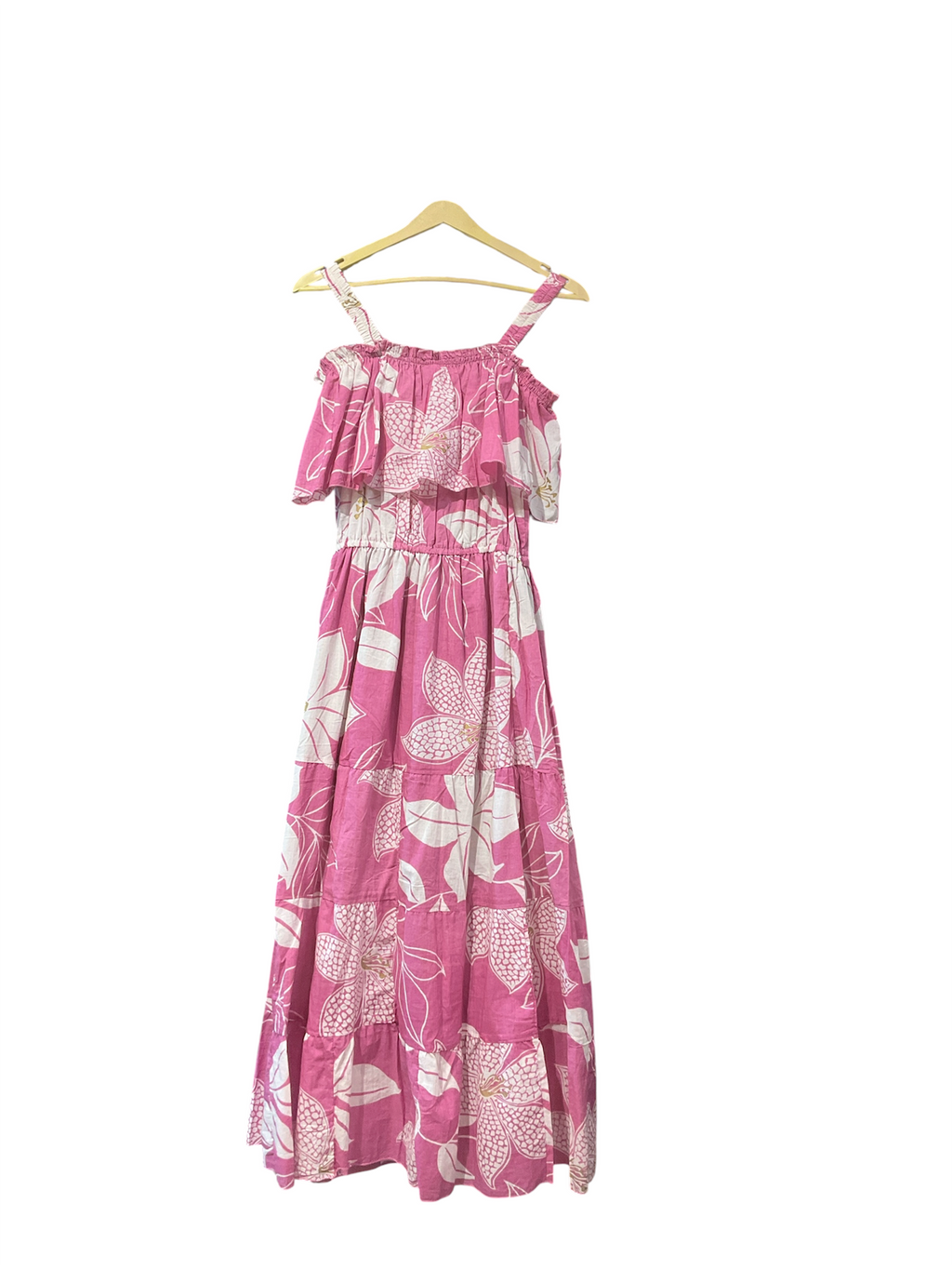 Pink Floral Flounce-Top Tiered Dress