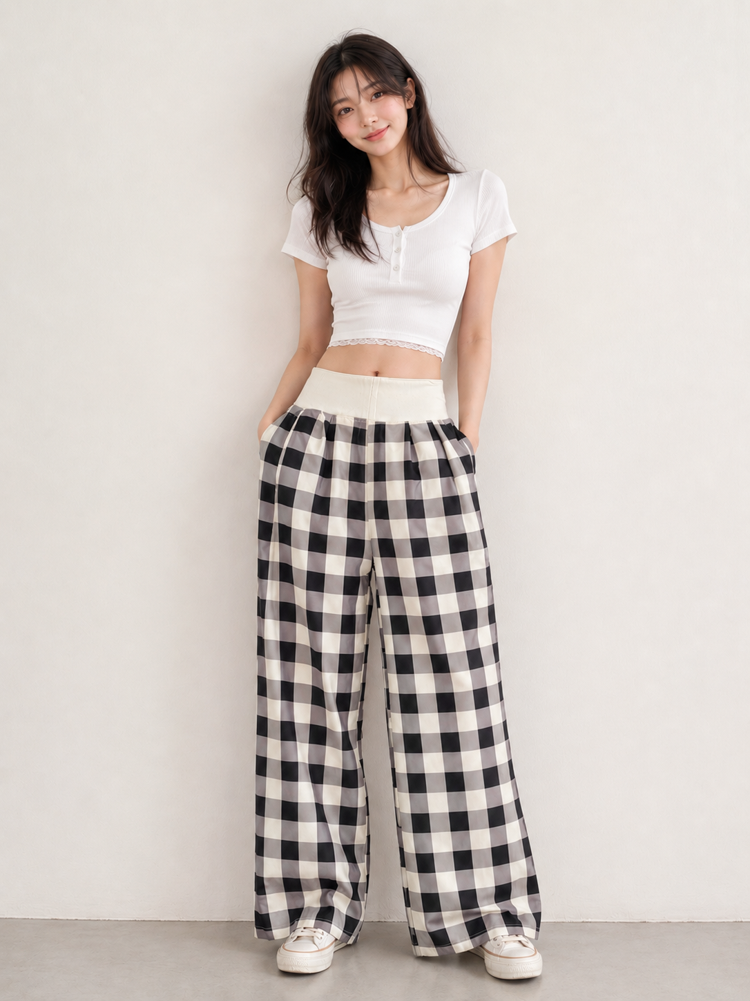 Midnight Check Wide-Leg pants