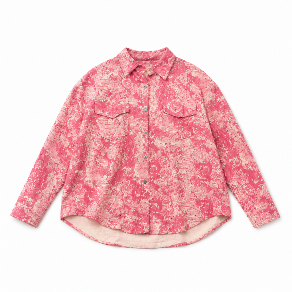 Pink Abstract Print Oversized Shirt for Women