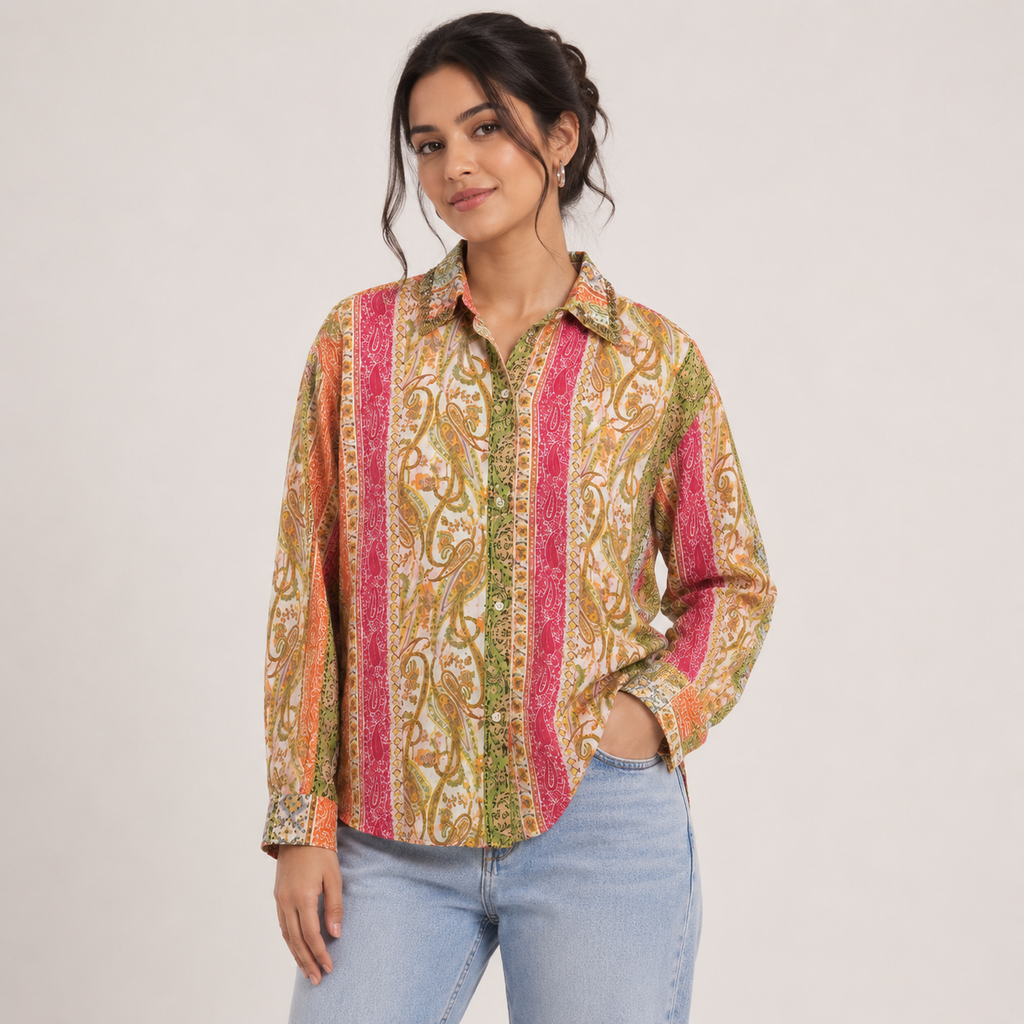 Vintage Paisley Stripe Shirt for Women