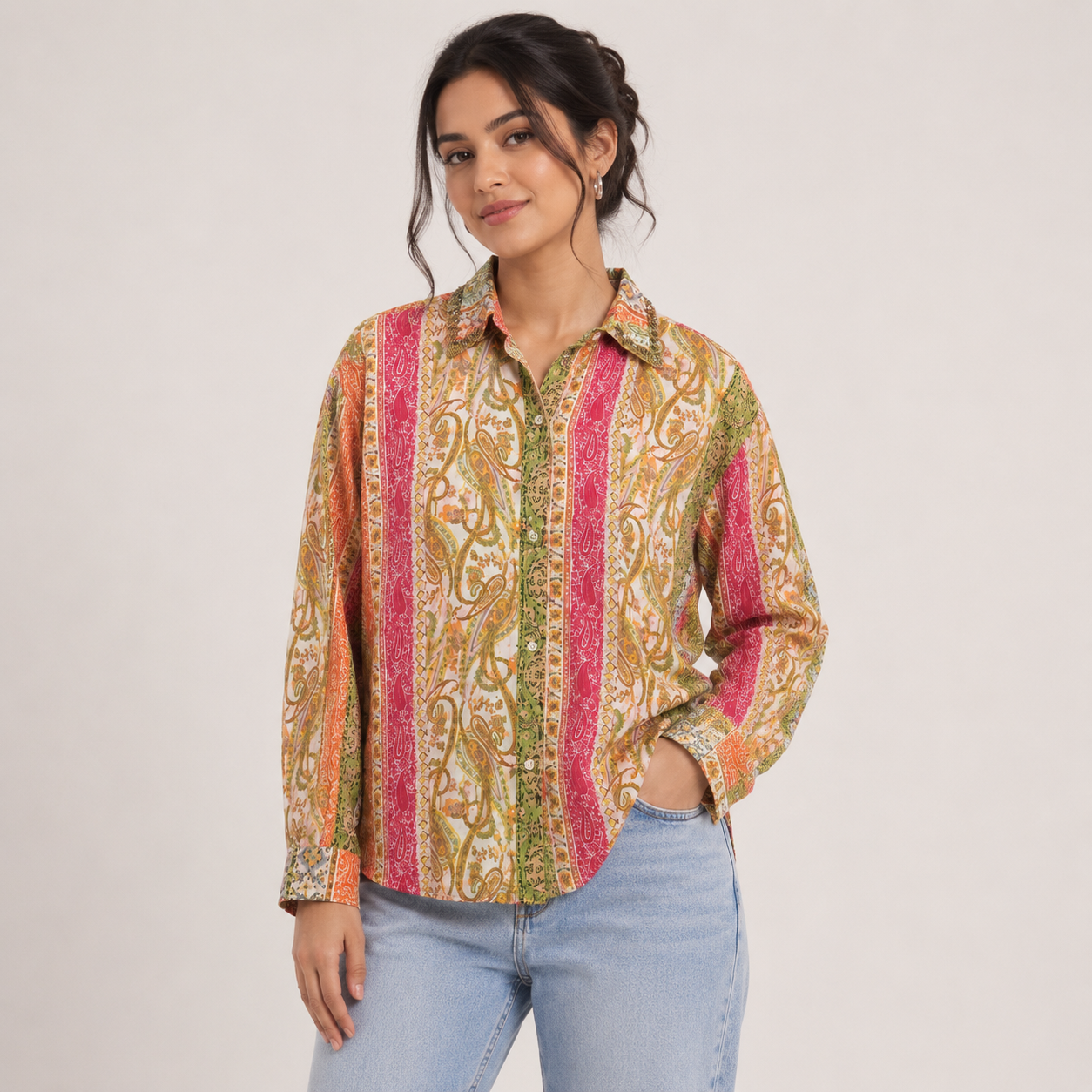 Vintage Paisley Stripe Shirt for Women