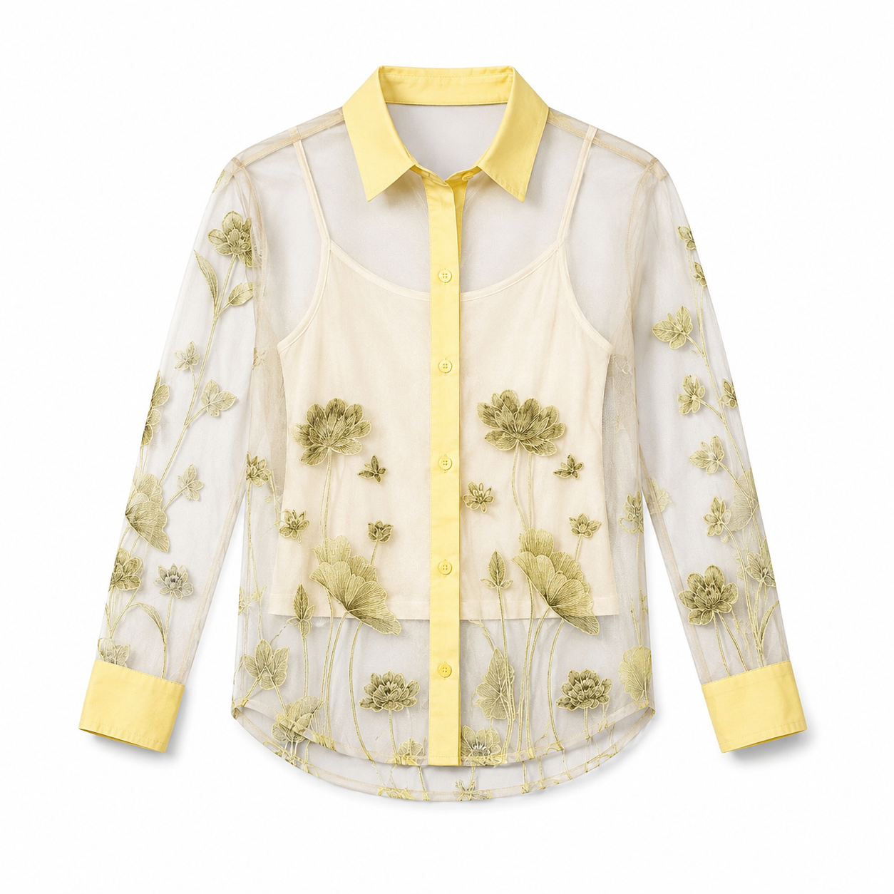 Elegant Sheer Floral Embroidered Women’s Shirt | Premium Transparent Party Top