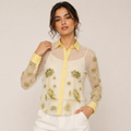 Elegant Sheer Floral Embroidered Women’s Shirt | Premium Transparent Party Top