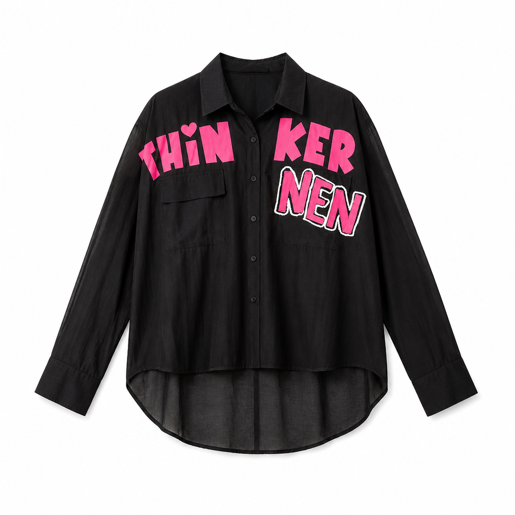 Women’s Oversized Graphic Black Shirt | Trendy Statement Casual Top