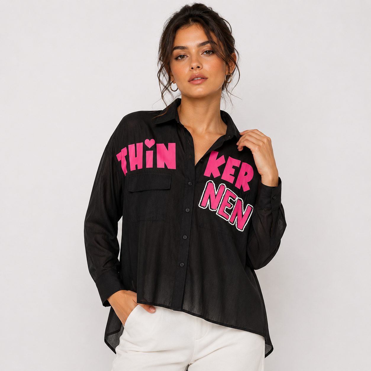 Women’s Oversized Graphic Black Shirt | Trendy Statement Casual Top