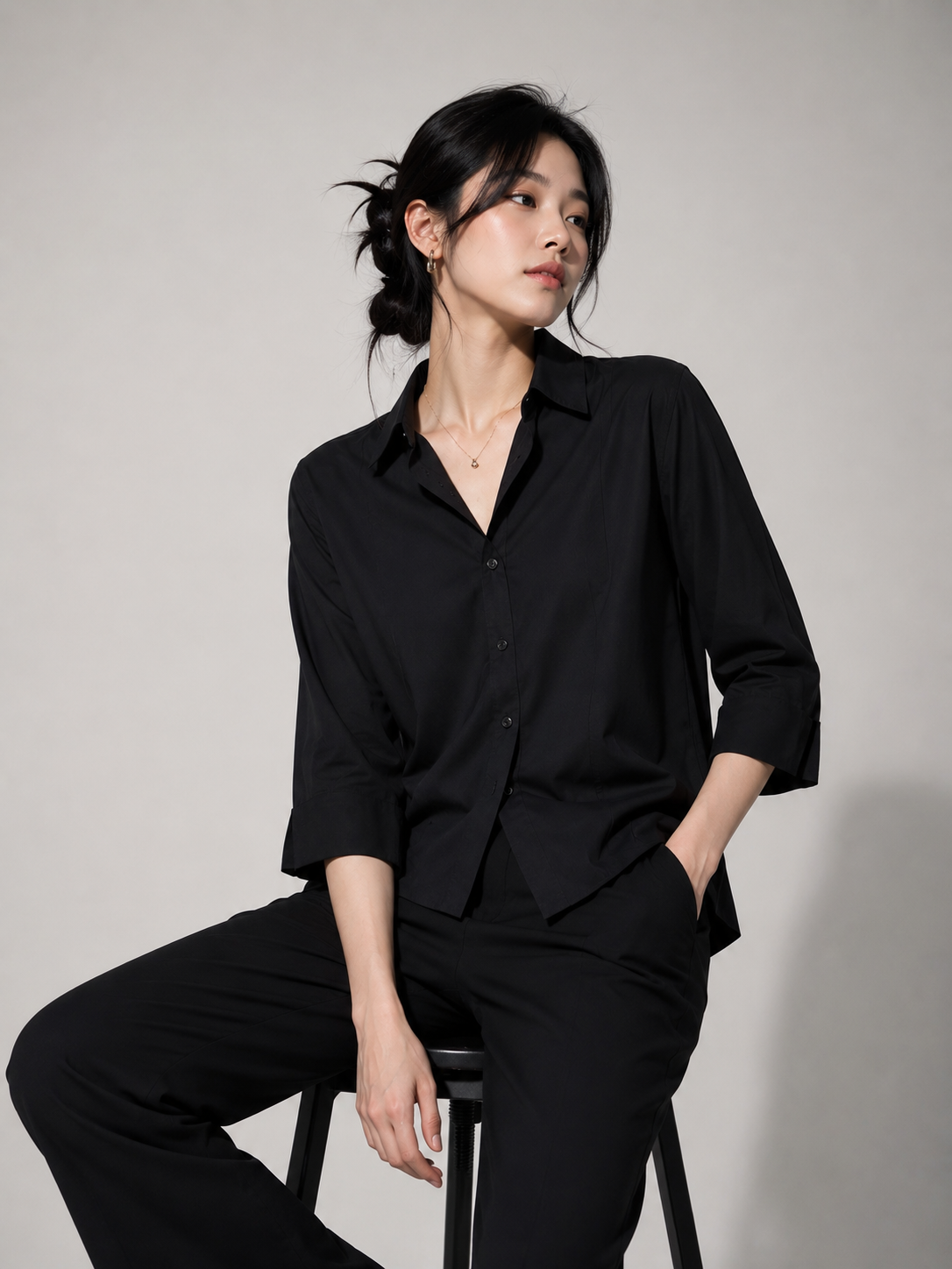 Midnight Elegance Relaxed Fit Black Shirt