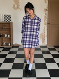 Lavender Checkered Oversized Shirt Dress