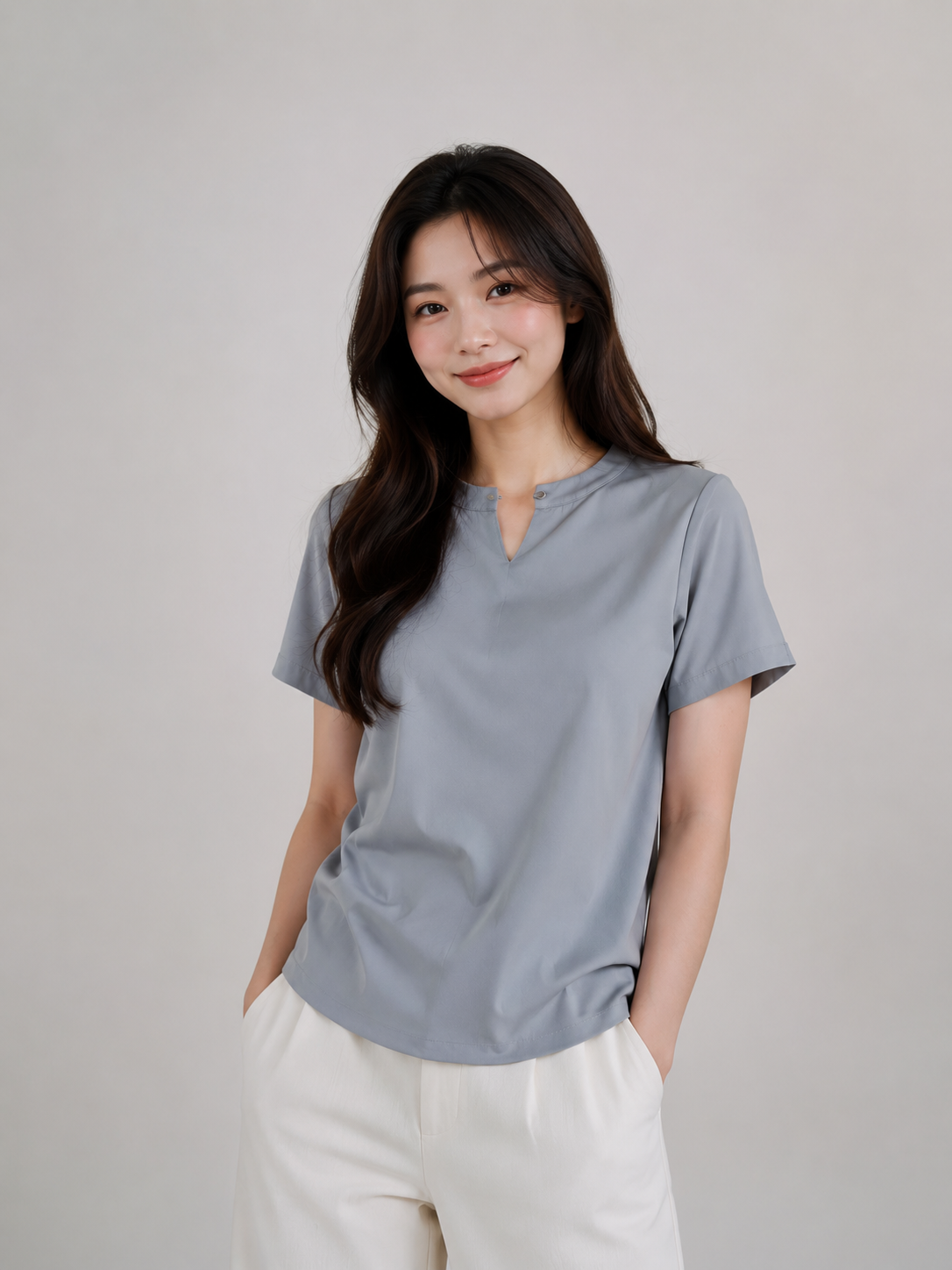 Elegant Mist Blue Casual Top for Women