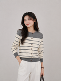Classic Grey & White Striped Button-Up Cardigan for Women