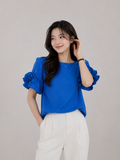 Royal Blue Ruffle Sleeve Elegant Top for Women