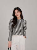 Chic Monochrome Striped Puff Sleeve Top for Women