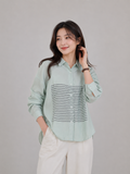 Elegant Mint Green Striped Casual Shirt for Women
