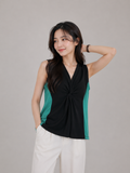 Elegant Sleeveless Twist Front Top for Women – Black & Teal