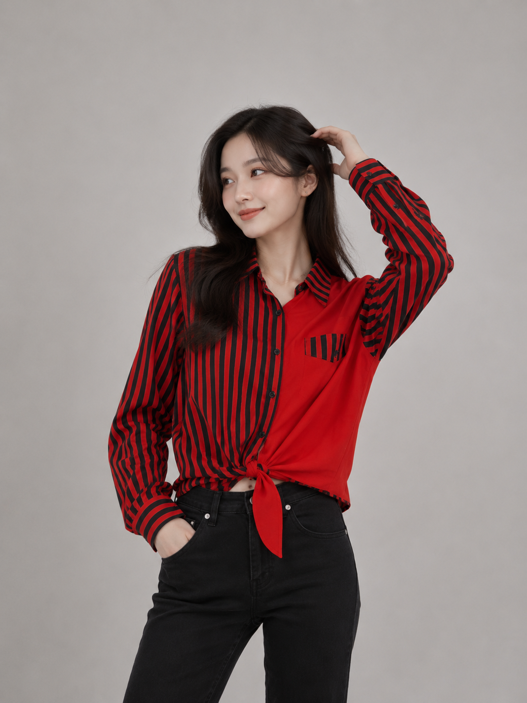 Bold Scarlet Striped Knot Shirt Top