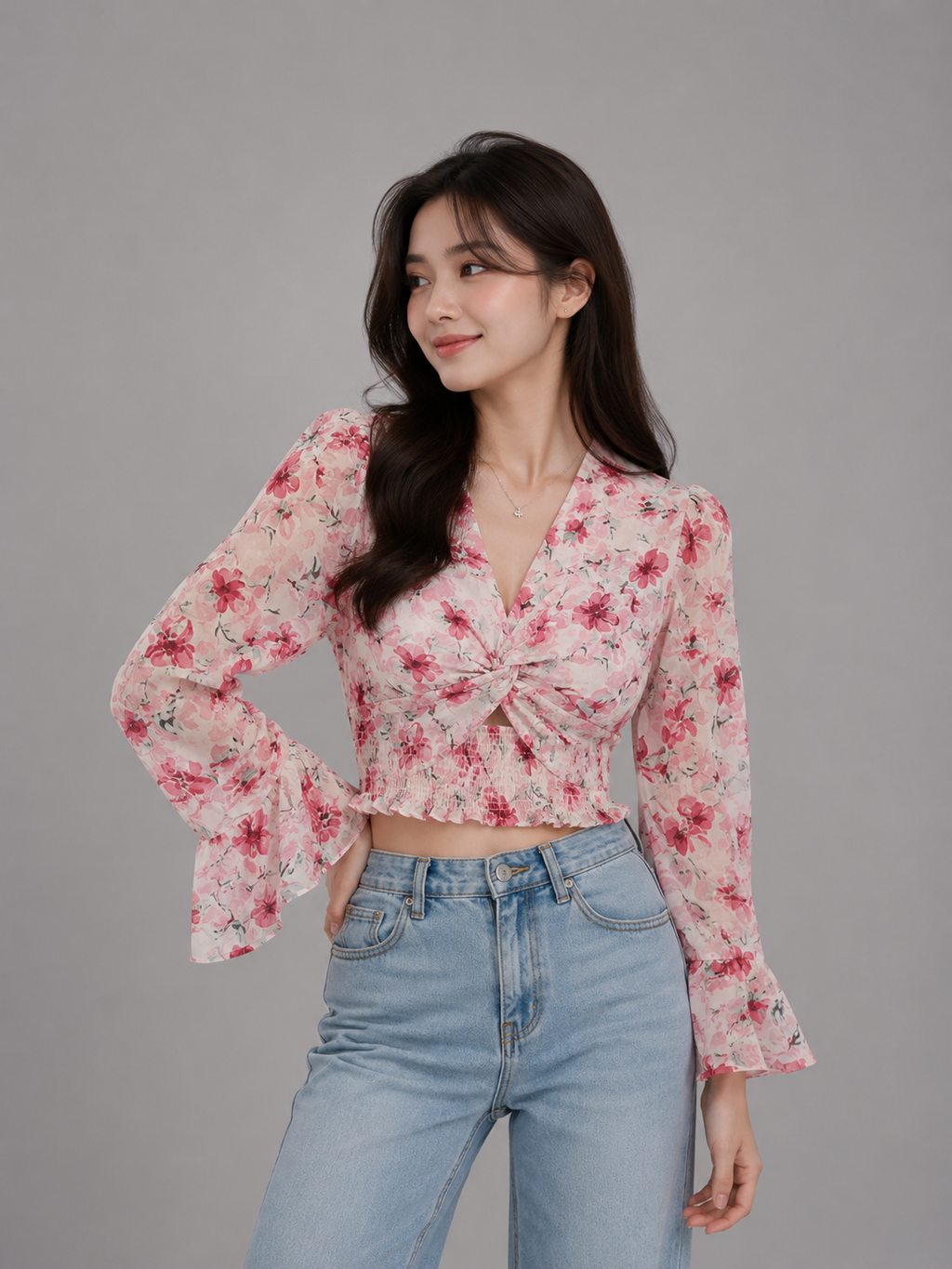 Blush Bloom Smocked Floral Crop Top