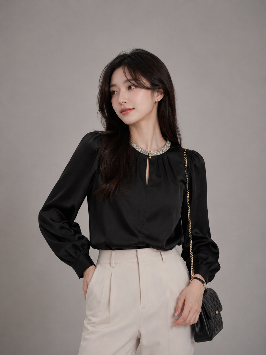 Midnight Elegance Satin Embellished Top