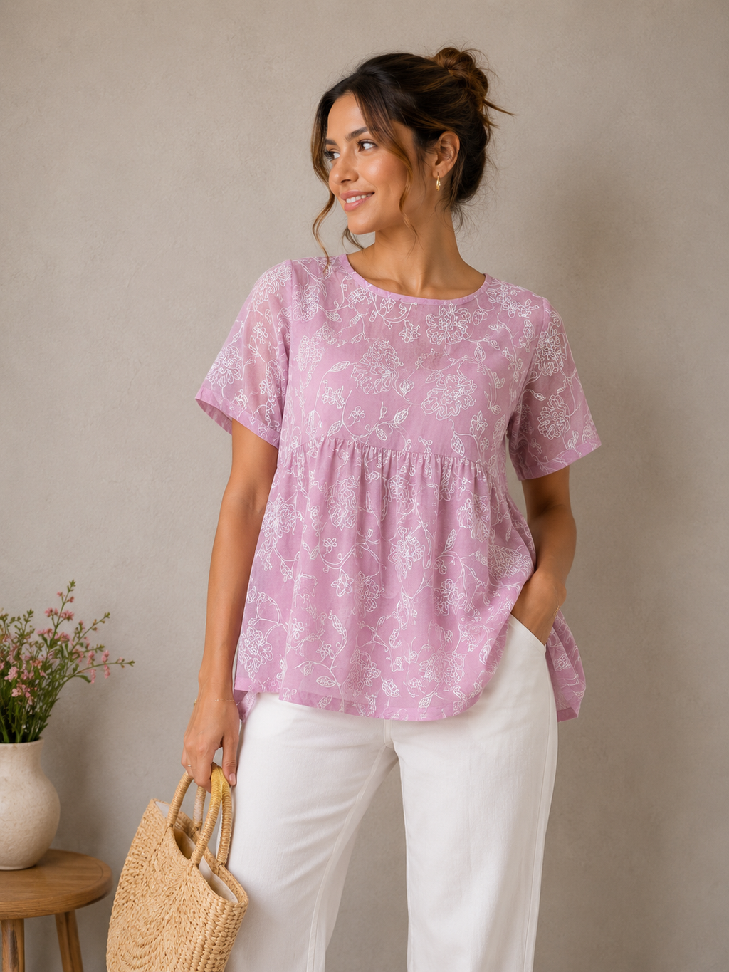 Blush Bloom Floral Peplum Top for Women (IMPORTED)