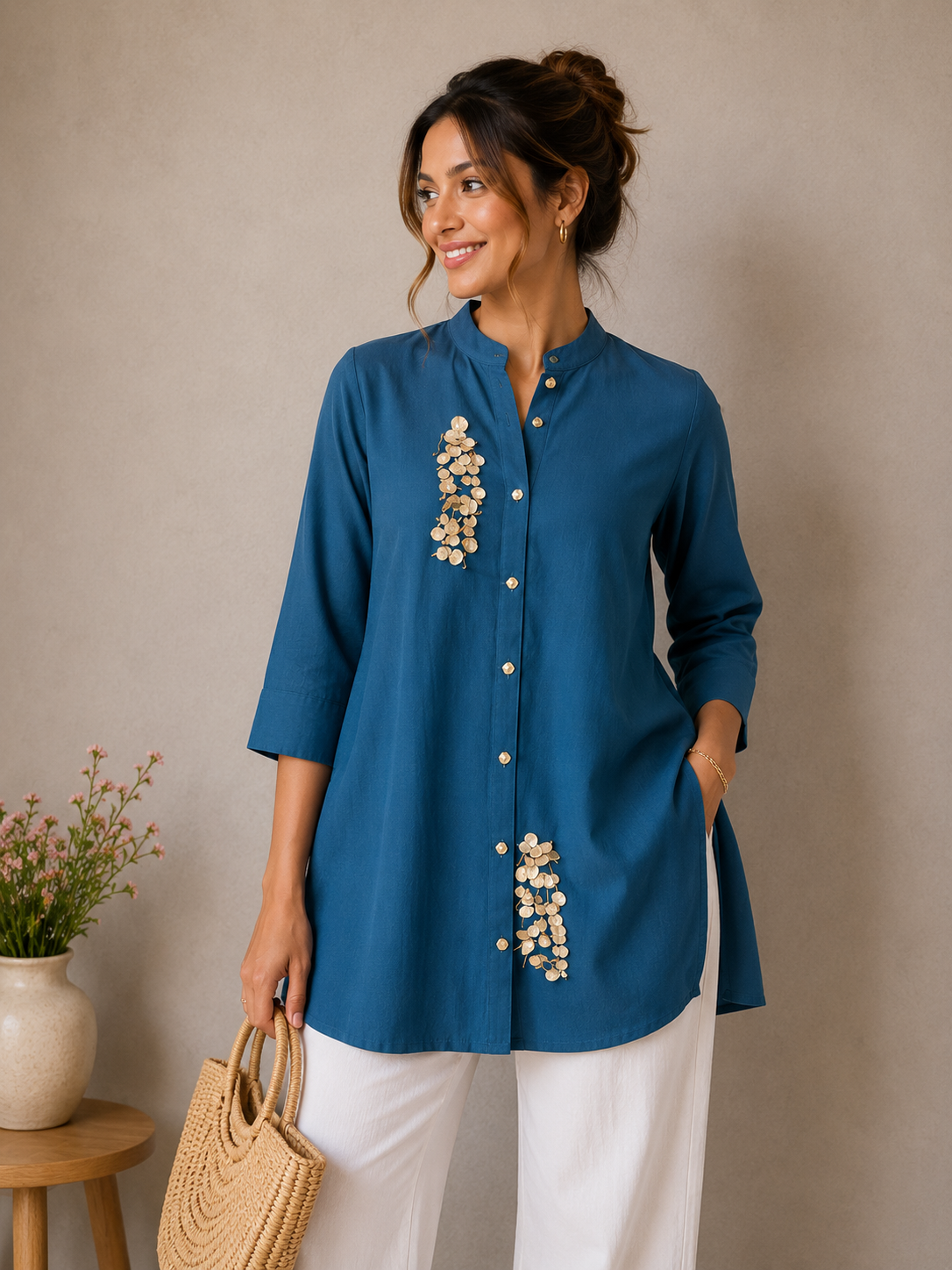 Elegant Teal Embroidered Kurti Shirt for Women