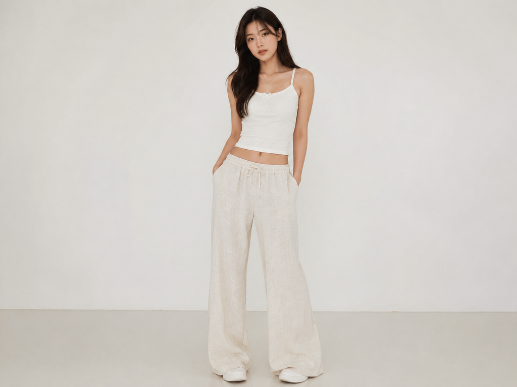 Elegant Beige Linen Wide-Leg Pants for Women | Soft & Breezy Summer Fit