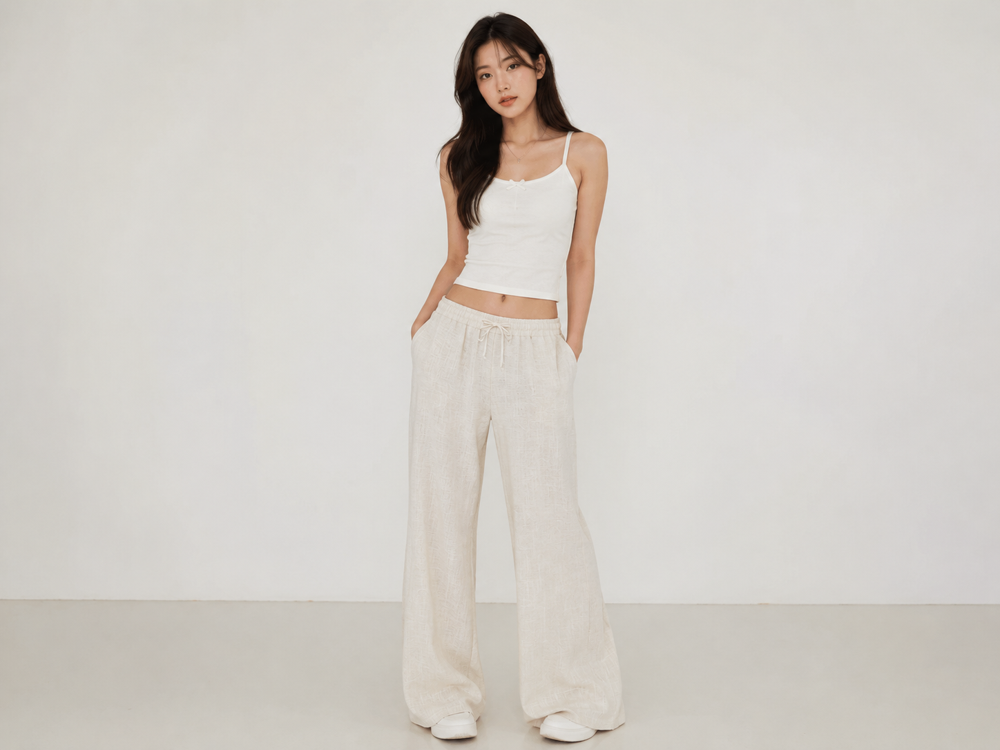 Elegant Beige Linen Wide-Leg Pants for Women | Soft & Breezy Summer Fit