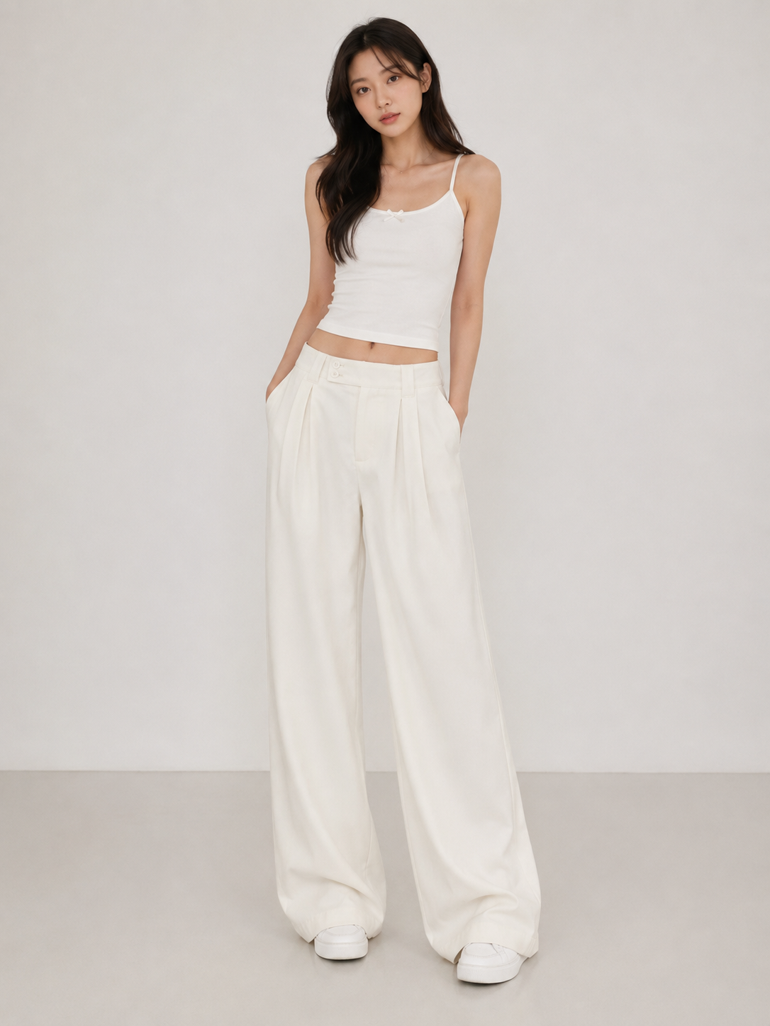 Elegant White High-Waist Wide-Leg Trousers for Women | Minimal Chic Fit (IMPORTED)
