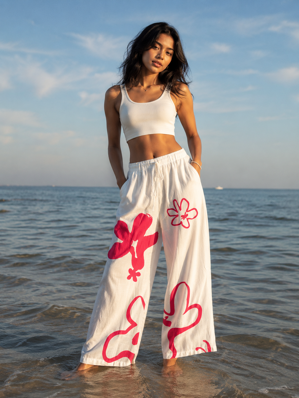 Floral Doodle Wide-Leg Pants