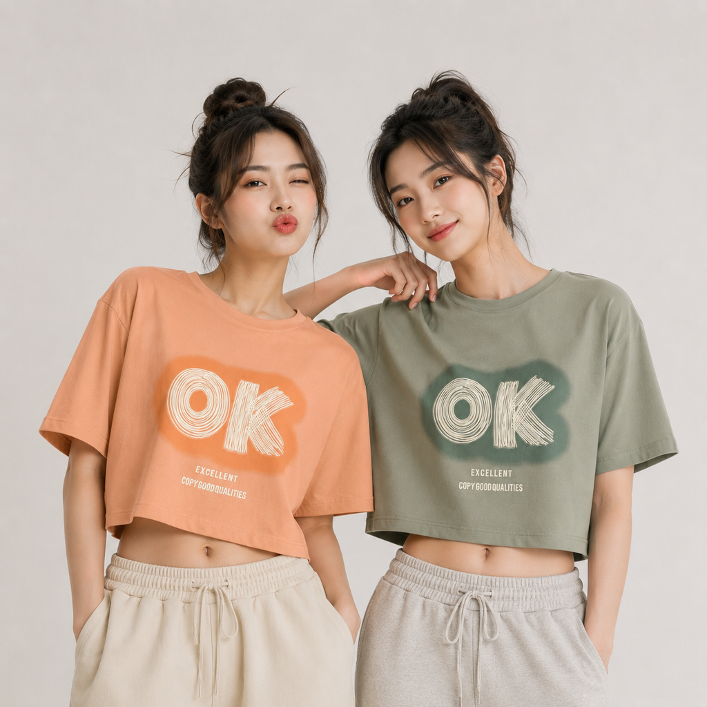 Peach OK Graphic Cropped Tee for Women
