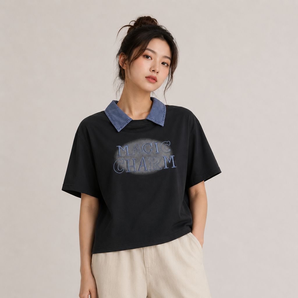 Magic Charm Korean Style Collar T-Shirt
