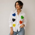 Color Pop Heart Patch Oversized White Shirt