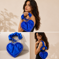 Royal Blue Heart-Shaped Satin Evening Handbag