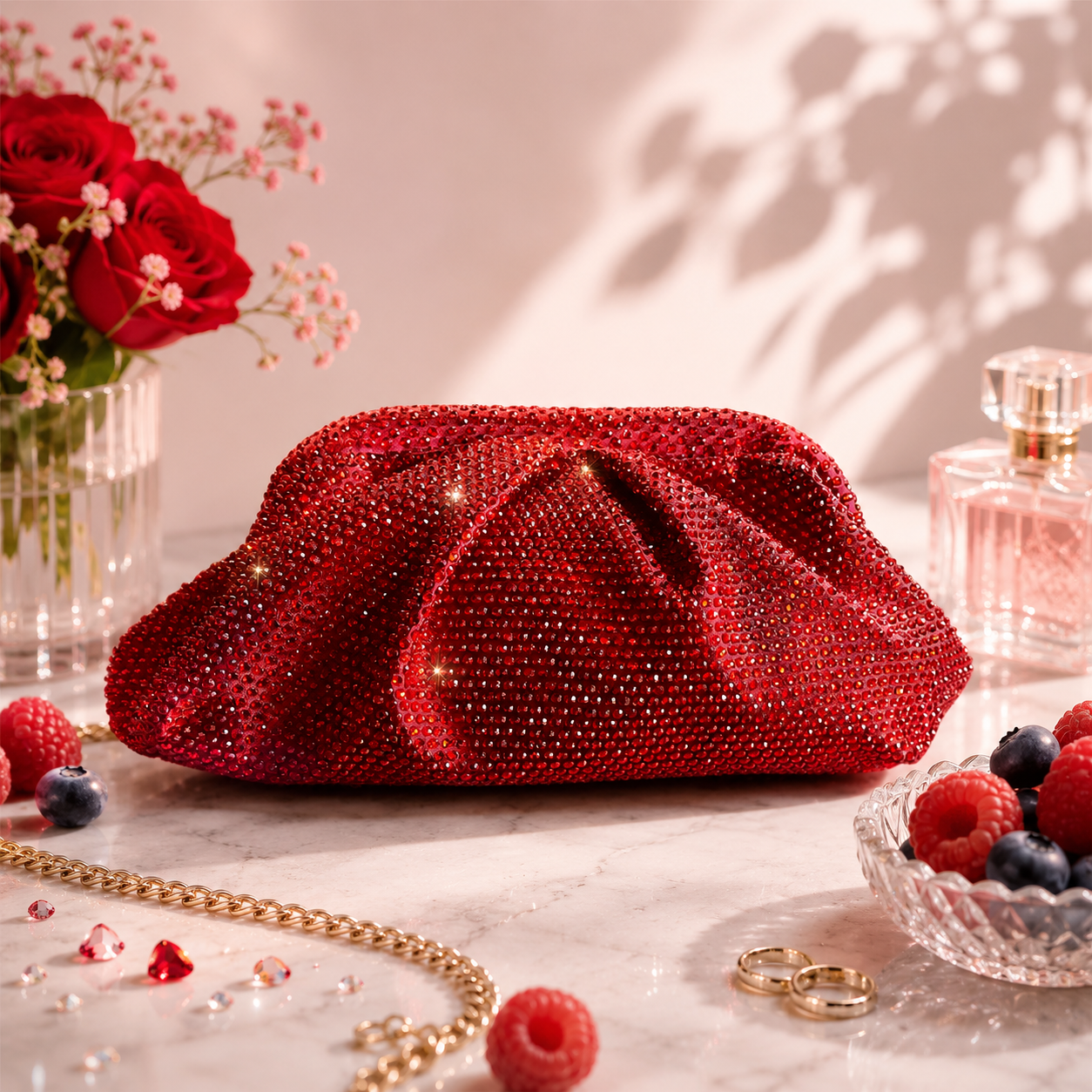 Luxury Red Rhinestone Evening Clutch Bag
