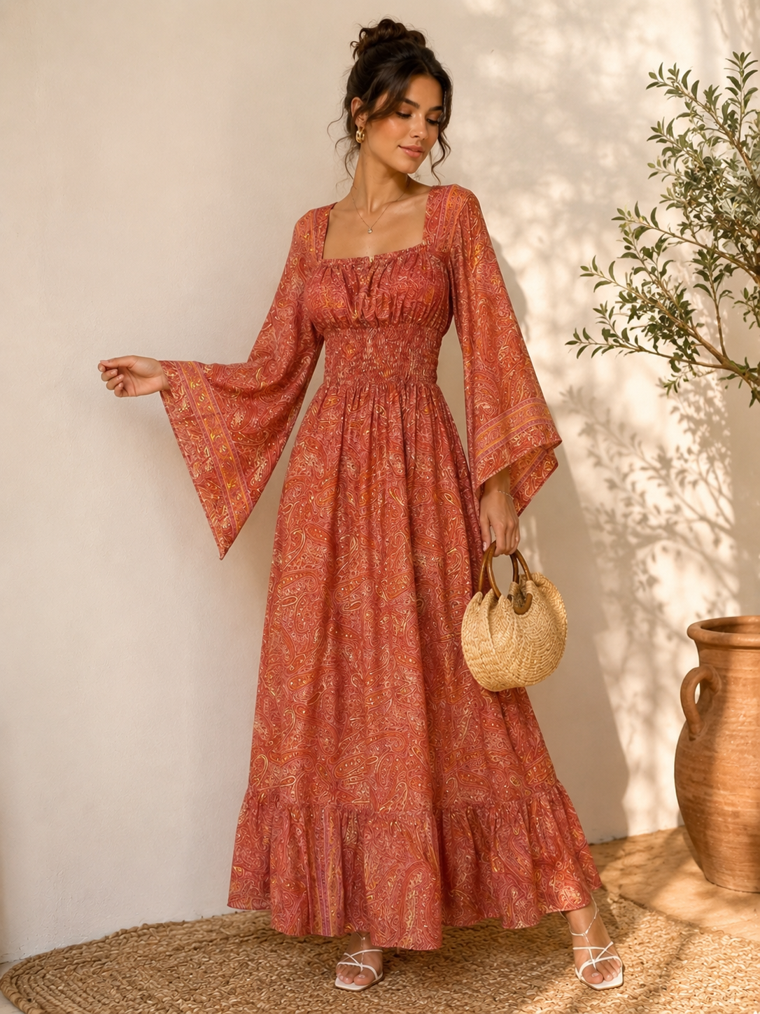 Sunset Boho Paisley One-Piece Dress