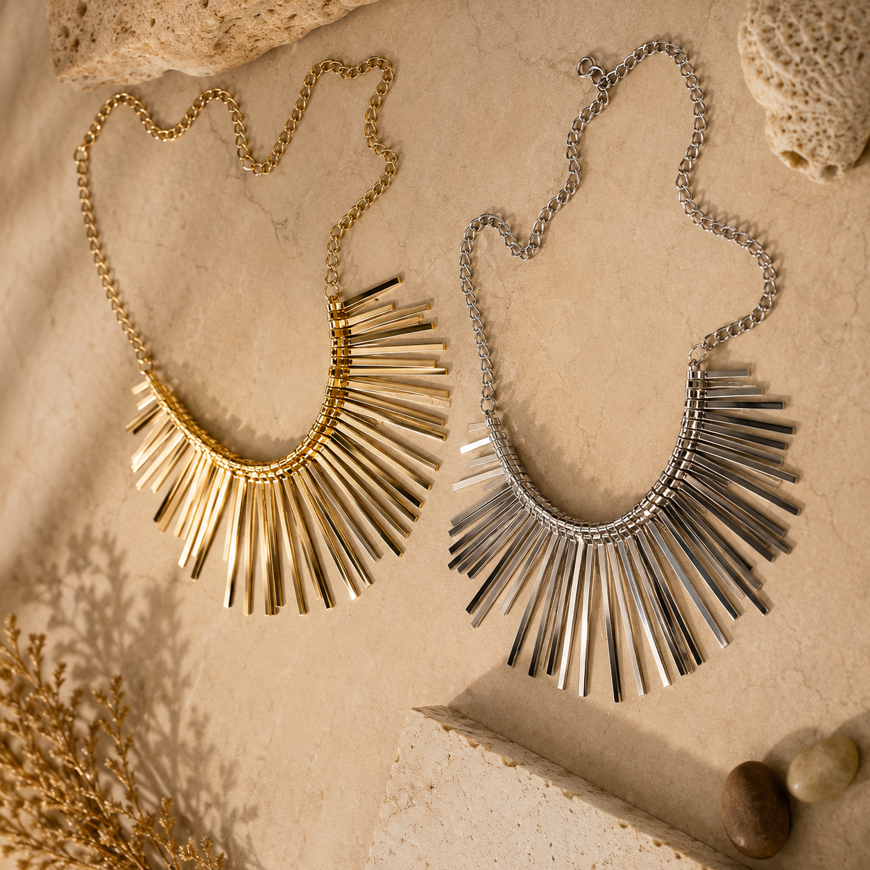 Golden & Silver Fringe Statement Necklace Set (IMPORTED)