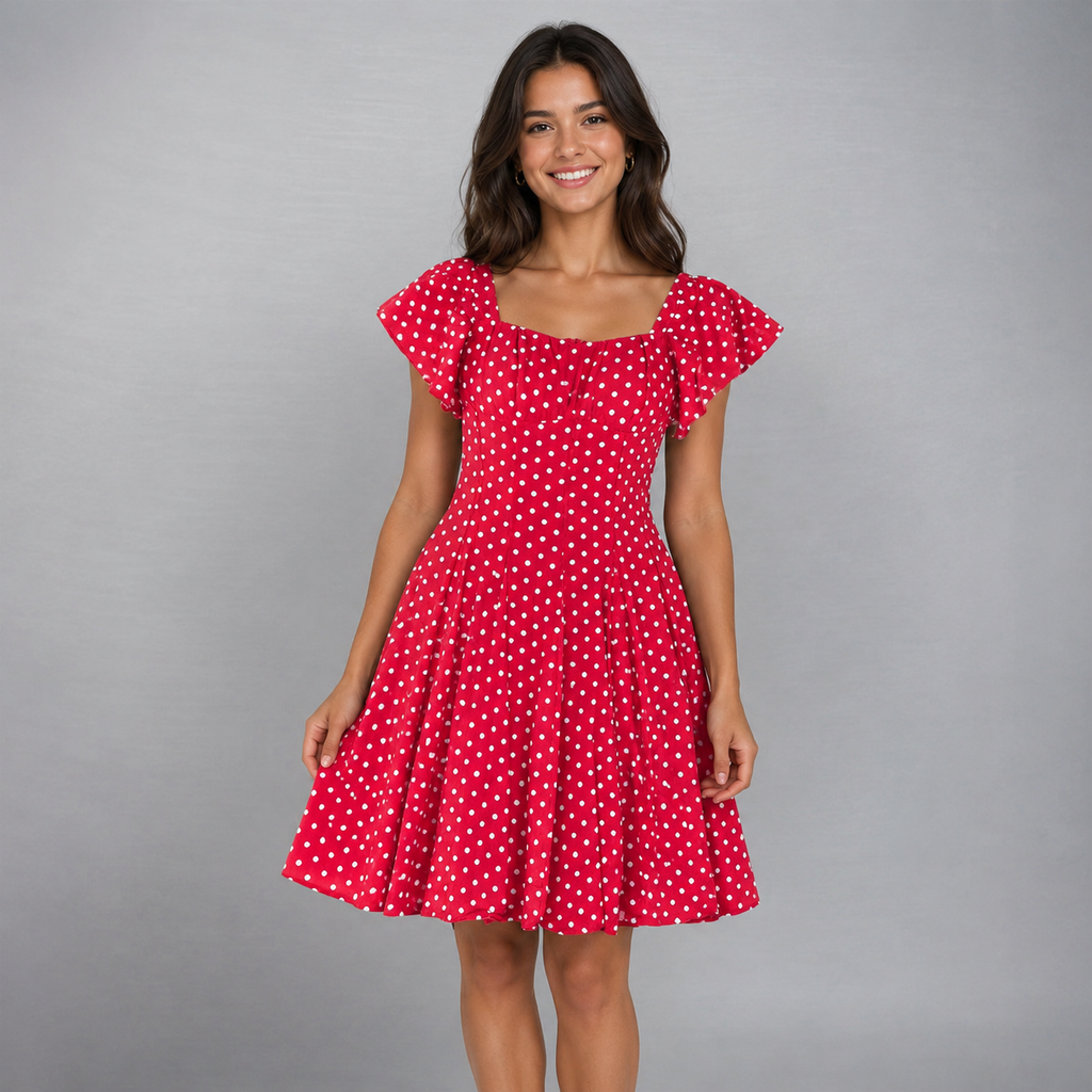 Cherry Charm Polka Dot Flare Dress (IMPORTED)